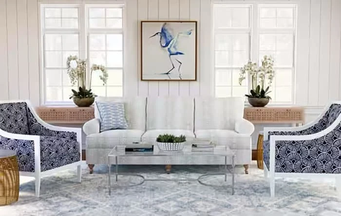 Beautiful Custom Upholstery, Blue and White Furniture, By Pasquarello Interiors